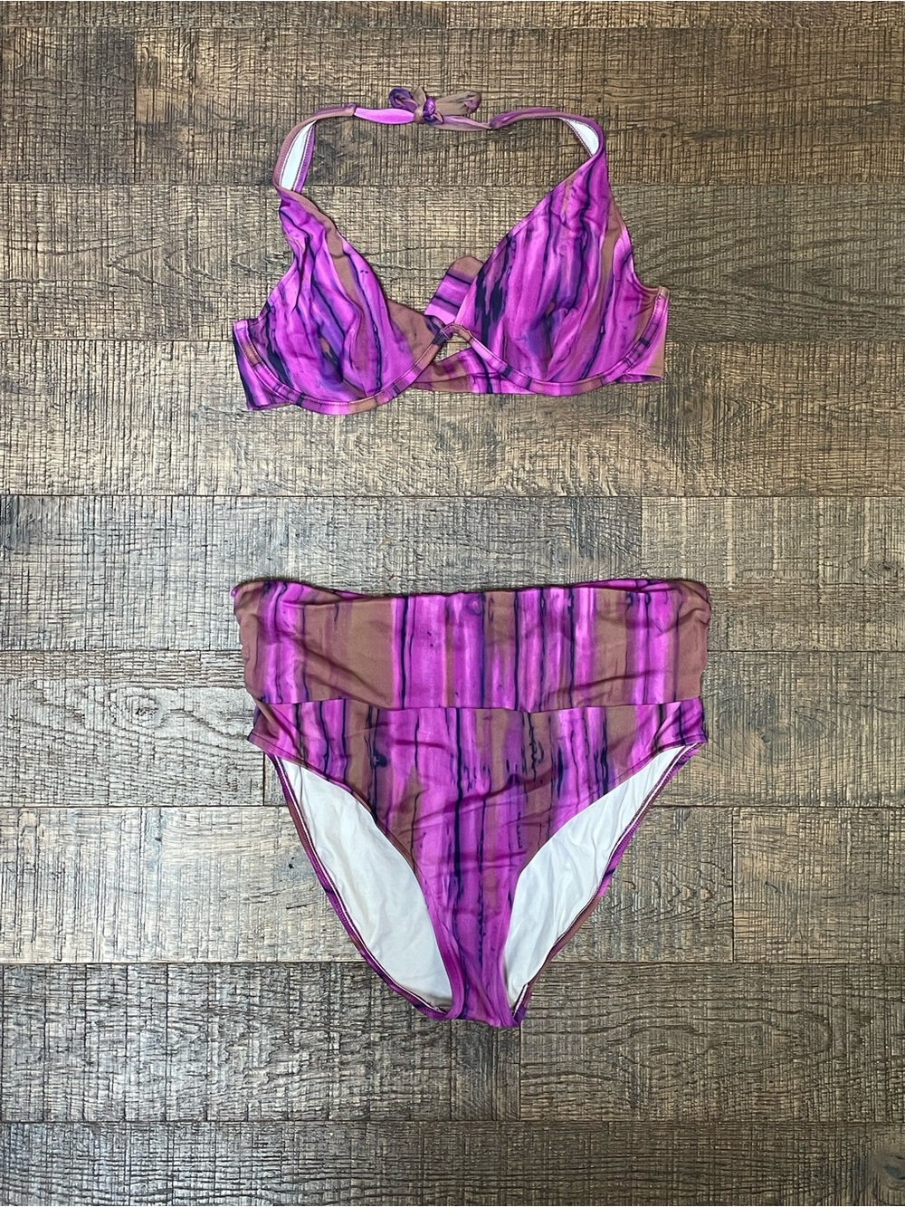 Sunset Separates Purple Marble High-Waist Bikini Set XL